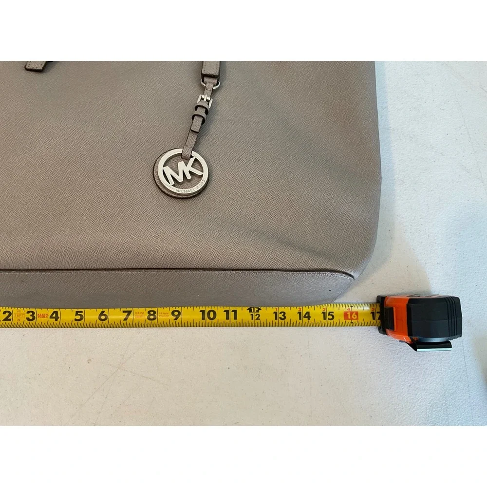 Michael Kors Large Tote Grey Saffiano Leather Shoulder Bag Silver Logo